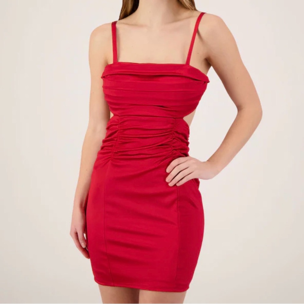 Emerald Sundae Red Ruched Cutout Mini Dress